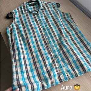 Aura by wrangler Blue and Brown Casual Button Down vest